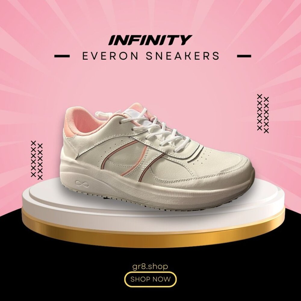 Infinity Everon Womens Sneakers Size 8 White & Powder Pink Slip-Resistant Lightw